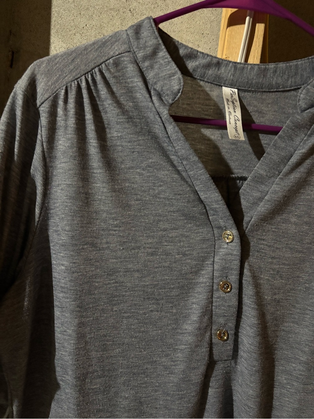 PerSeption Concept Gray Button-Front Women's Top